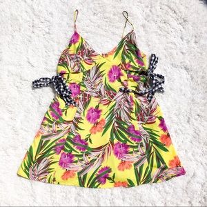 Bright Yellow Tropical Print Gingham Sundress💛🧡